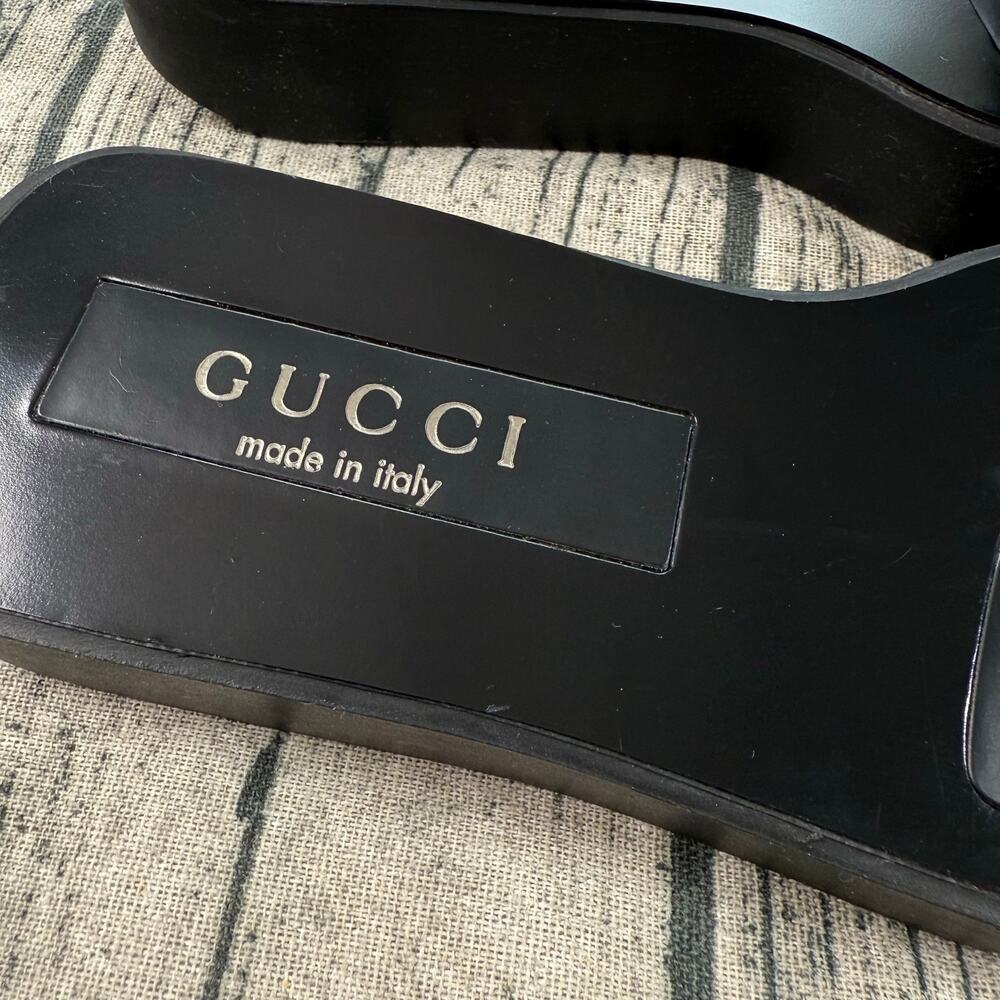 Authentic Gucci Black Leather Platform Slide Sandals Women’s Square Toe Italy - Picture 2 of 13